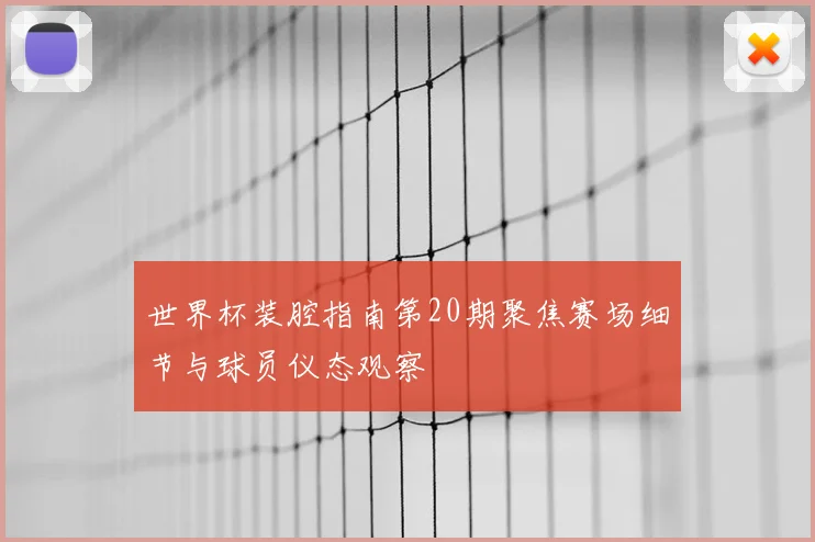 世界杯装腔指南第20期聚焦赛场细节与球员仪态观察